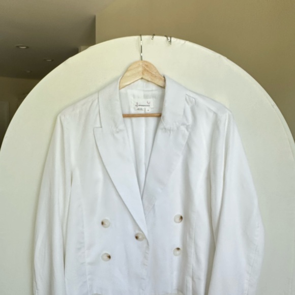 Anthropologie Cropped Trench Jacket Washed White Denim size M - Picture 2 of 6